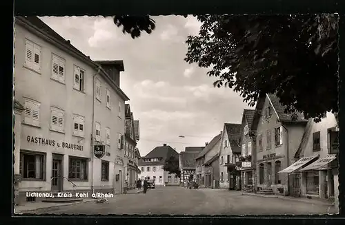 AK Lichtenau /Kreis Kehl, Strassenpartie mit Gasthaus & Brauerei und Geschäften
