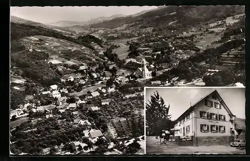 AK Neusatz bei Bühl, Gasthaus zur Linde, Ortsansicht aus der Vogelschau