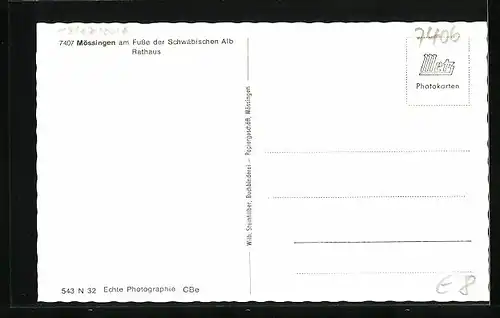 AK Mössingen, Ortsansicht mit Rathaus aus der Vogelschau