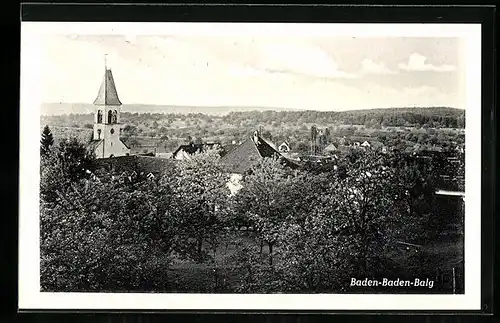 AK Baden-Baden-Balg, Ortsansicht mit Kirche aus der Vogelschau