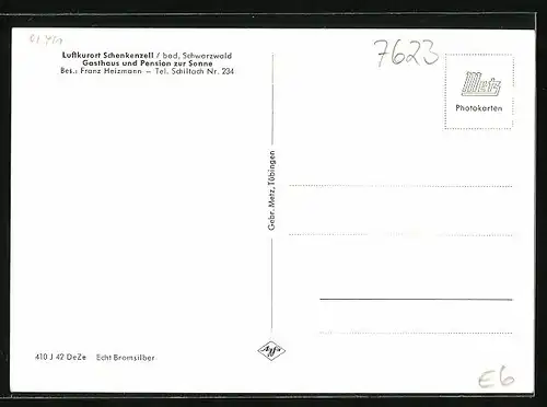 AK Schenkenzell i. bad. Schwarzwald, Gasthaus und Pension zur Sonne
