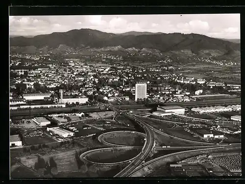 AK Offenburg, Fliegeraufnahme mit Burda Hochhaus