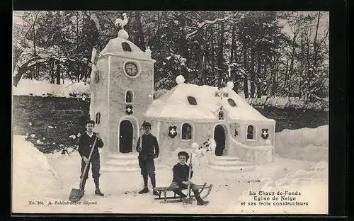 AK La Chaux-de-Fonds, Eglise de Neige et ses trois constructeurs
