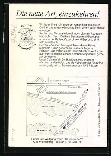 AK Wiesensteig /Schwäb. Alb, Cafe am Brunnengarten Traub, Hauptstrasse 70