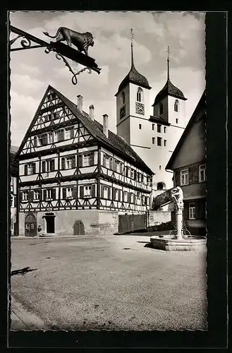AK Wiesensteig, Marktplatz mit Spital und Kirche