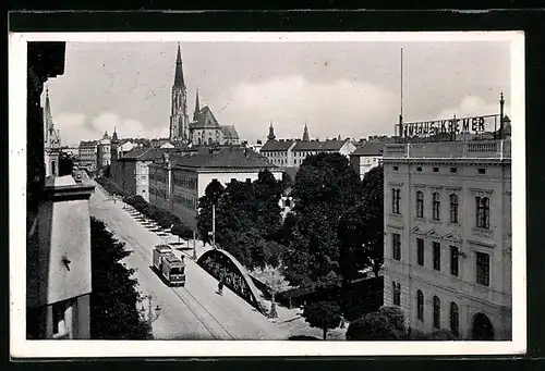AK Olmütz, Strassenpartie mit Strassenbahn