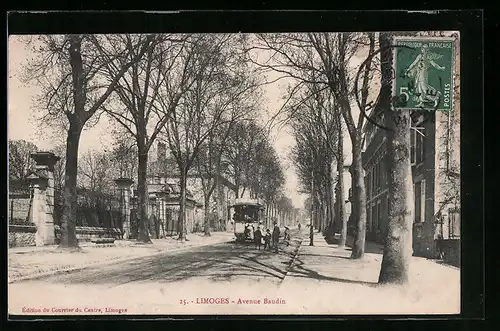 AK Limoges, Avenue Baudin, Strassenbahn