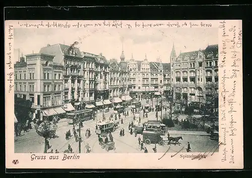 AK Berlin, der Spittelmarkt mit Strassenbahn