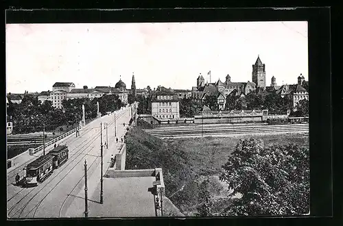 AK Posen, Strassenbahn auf der Theaterbrücke