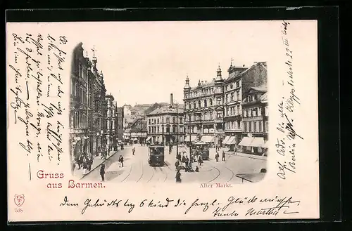 AK Barmen, Strassenbahn am Alten Markt