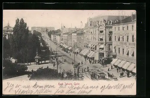 AK Oslo, Karl Johans Gade, Strassenbahn