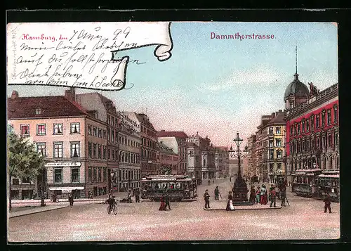 AK Hamburg, Dammtorstrasse mit Buchhandlung F. G. und Strassenbahn