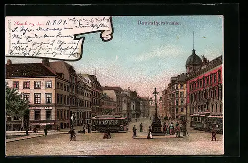 AK Hamburg, Dammtorstrasse mit Buchhandlung F. G. und Strassenbahn