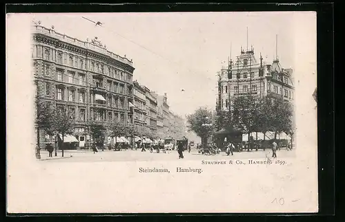 AK Hamburg, Strasse Steindamm mit Strassenbahn