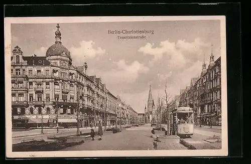 AK Berlin-Charlottenburg, Tauentzienstrasse mit Geschäften und Strassenbahn