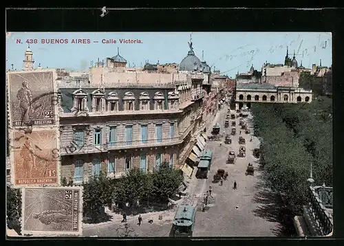 AK Buenos Aires, Calle Victoria, Strassenbahn