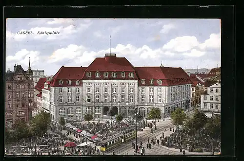 AK Cassel, Königsplatz mit Strassenbahn