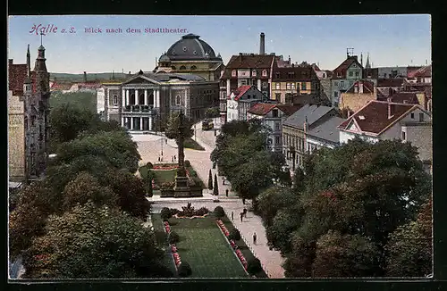 AK Halle a. S., Blick nach dem Stadttheater mit Strassenbahn