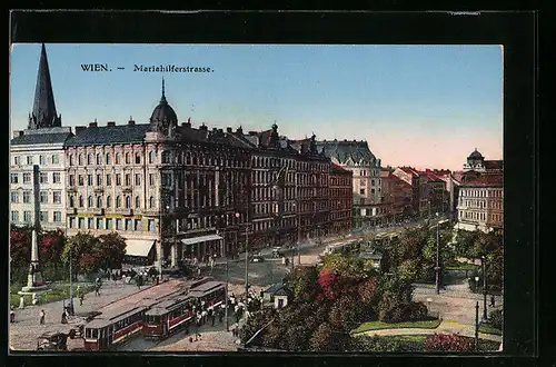 AK Wien, Strassenbahn auf der Mariahilferstrasse