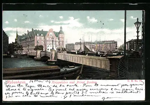 AK Kobenhavn, Knippelsbro med Privat Banken, Strassenbahn