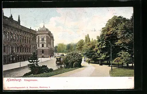 AK Hamburg, Ringstrasse mit Strassenbahn