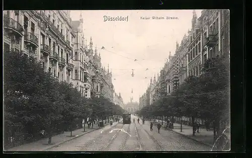 AK Düsseldorf, Kaiser Wilhelm Strasse mit Strassenbahn