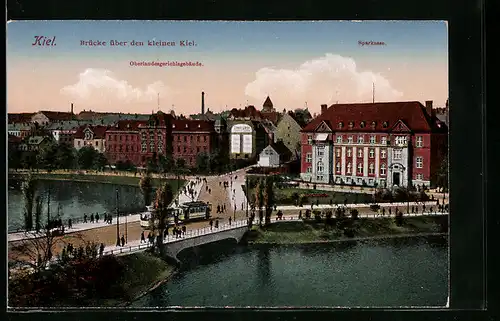 AK Kiel, Strassenbahn auf der Brücke über den kleinen Kiel
