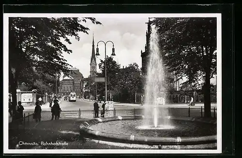 AK Chemnitz, Strassenbahn auf der Bahnhofstrasse