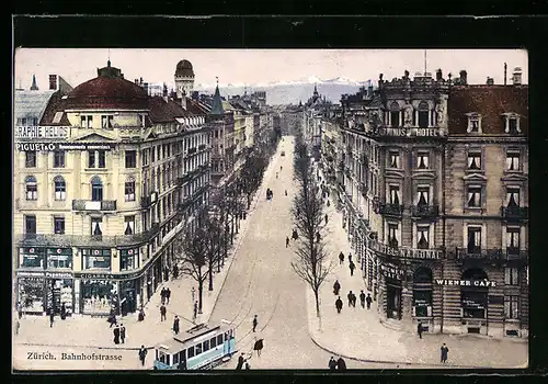 AK Zürich, Bahnhofstrasse mit Strassenbahn