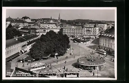 AK Graz, Jakominiplatz mit Strassenbahn