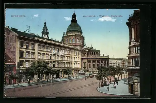 AK Budapest, Waitzner Boulevard, Strassenbahn