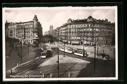 AK Magdeburg, Strassenbahn am Hasselbachplatz