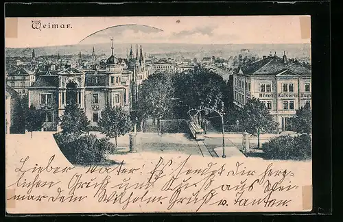 AK Weimar, Ortspartie mit Strassenbahn