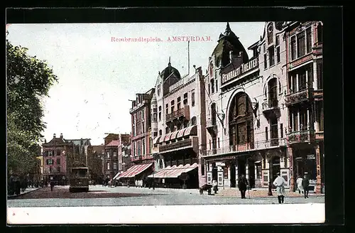 AK Amsterdam, Rembrandtsplein, Strassenbahn