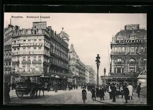 AK Bruxelles, Boulevard Anspach, Strassenbahn