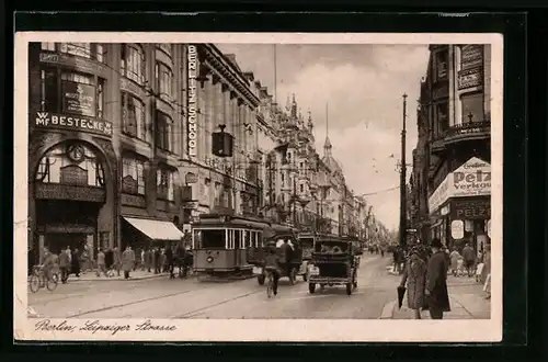 AK Berlin, Strassenbahn auf der Leipziger Strasse