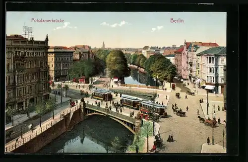 AK Berlin, Strassenbahn auf der Potsdamerbrücke
