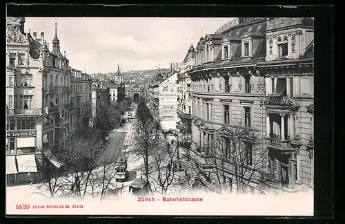 AK Zürich, Strassenbahn auf der Bahnhofstrasse