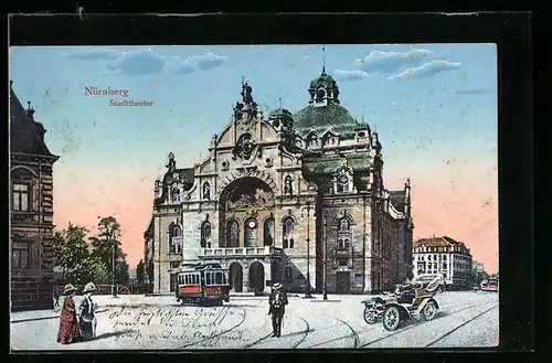 AK Nürnberg, Strassenbahn am Stadttheater
