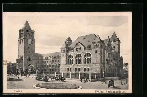 AK Posen, Strassenbahn vor dem Königl. Residenzschloss