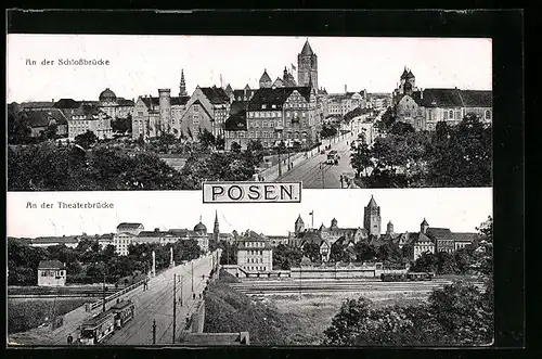 AK Posen, Strassenbahn auf der Theaterbrücke