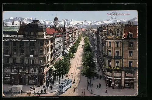 AK Zürich, Strassenbahn auf der Bahnhofstrasse