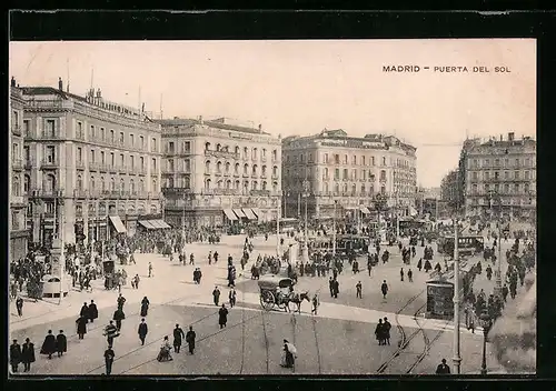 AK Madrid, Puerta del Sol, Strassenbahn