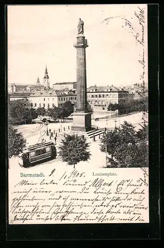 AK Darmstadt, Strassenbahn auf dem Louisenplatz