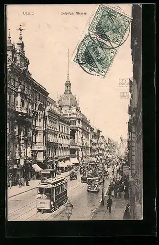 AK Berlin, Leipziger Strasse mit Strassenbahnen