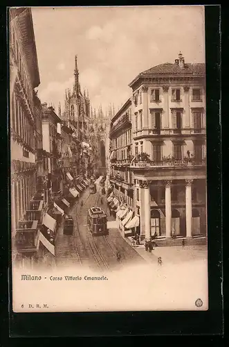 AK Milano, Corso Vittorio Emanuele, Strassenbahnen