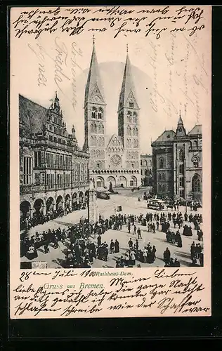 AK Bremen, Rathaus und Dom, Strassenbahn