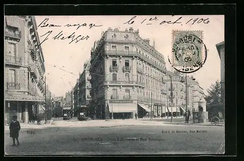 AK Grenoble, Cours Lafontaine et Rue Béranger, Strassenbahn