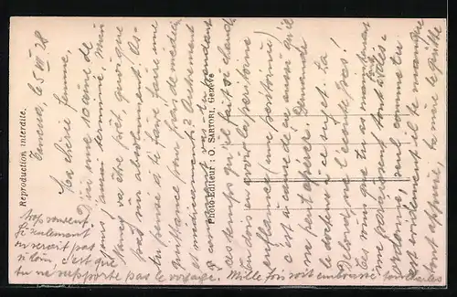 AK Geneve, Rue du Mt. Blanc et Hotel des Postes, Strassenbahn