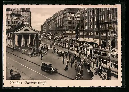 AK Hamburg, Mönckebergstrasse mit Strassenbahnen